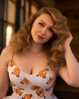 a woman in a floral dress posing for the camera generative ai photo