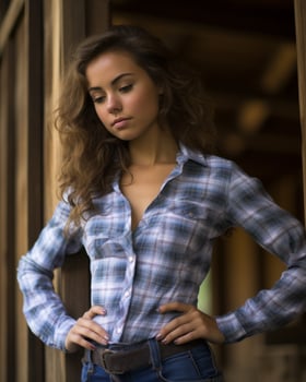 a woman wearing a plaid shirt generative ai photo