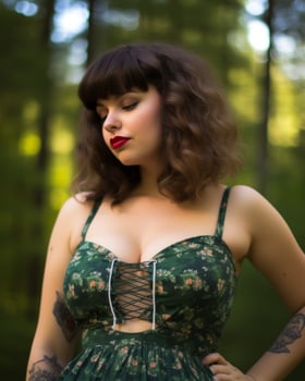 a woman with tattoos and a green dress generative ai photo
