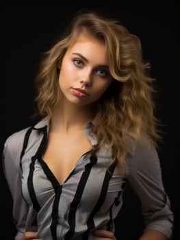 portrait of a beautiful young woman on a black background stock photo generative ai
