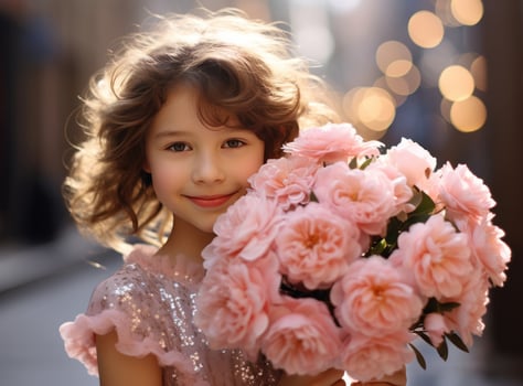 Beautiful girl with pink flowers photo