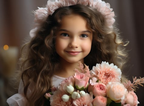 Beautiful girl with pink flowers photo