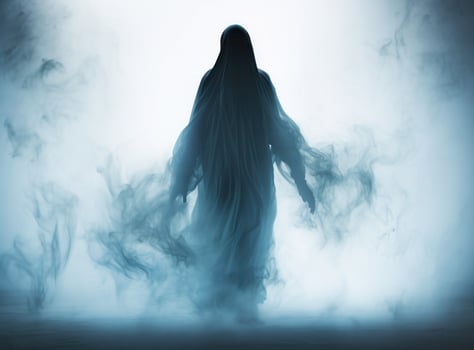 Spooky ghost on dark background photo