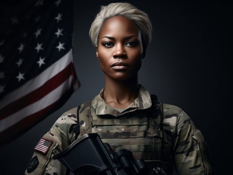 Woman serves as a dedicated and fearless soldier AI Generative photo