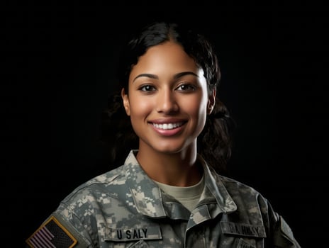 Woman serves as a dedicated and fearless soldier AI Generative photo