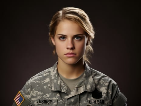 Woman serves as a dedicated and fearless soldier AI Generative photo