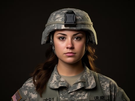 Woman serves as a dedicated and fearless soldier AI Generative photo