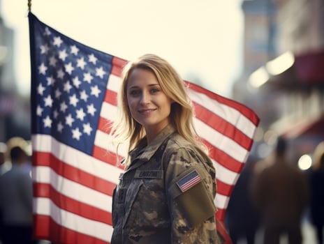 Woman serves as a dedicated and fearless soldier AI Generative photo