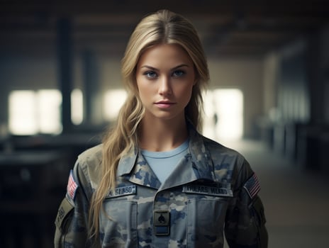 Woman serves as a dedicated and fearless soldier AI Generative photo