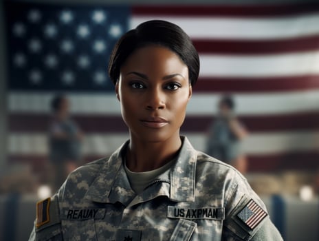 Woman serves as a dedicated and fearless soldier AI Generative photo