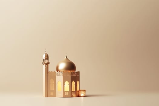Eid mubarak and ramadan kareem greetings with copy space. Eid al fitr islamic lantern and mosque concept by AI Generated photo