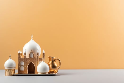 Eid mubarak and ramadan kareem greetings with copy space. Eid al fitr islamic lantern and mosque concept by AI Generated photo