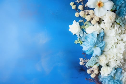 AI Generated Flowers on Blue with copy space photo