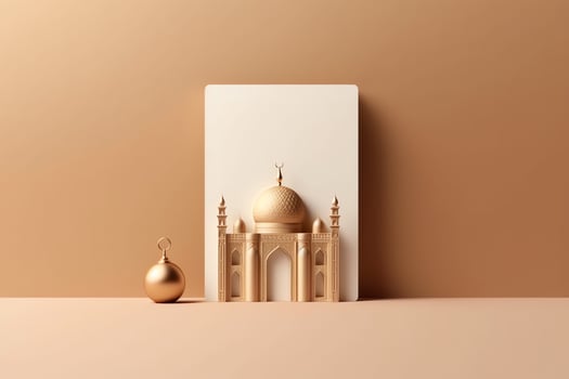 Eid mubarak and ramadan kareem greetings with copy space. Eid al fitr islamic lantern and mosque concept by AI Generated photo