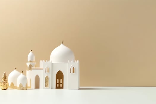 Eid mubarak and ramadan kareem greetings with copy space. Eid al fitr islamic lantern and mosque concept by AI Generated photo