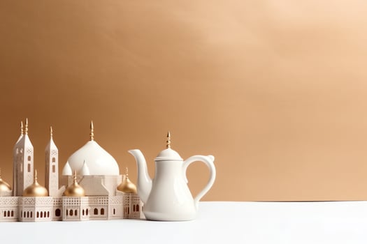 Eid mubarak and ramadan kareem greetings with copy space. Eid al fitr islamic lantern and mosque concept by AI Generated photo