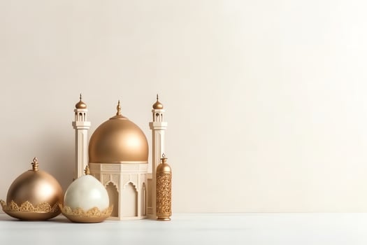 Eid mubarak and ramadan kareem greetings with copy space. Eid al fitr islamic lantern and mosque concept by AI Generated photo
