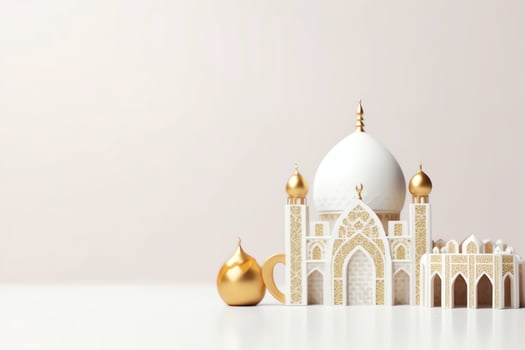 Eid mubarak and ramadan kareem greetings with copy space. Eid al fitr islamic lantern and mosque concept by AI Generated photo