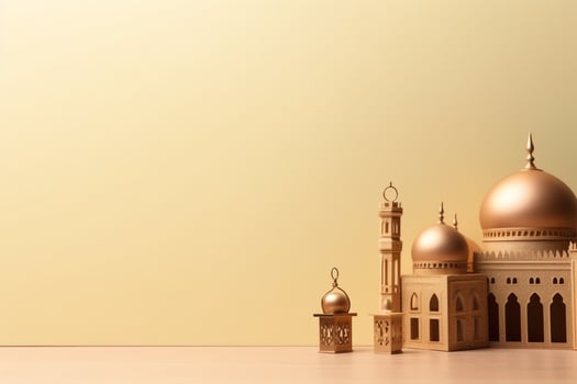 Eid mubarak and ramadan kareem greetings with copy space. Eid al fitr islamic lantern and mosque concept by AI Generated photo