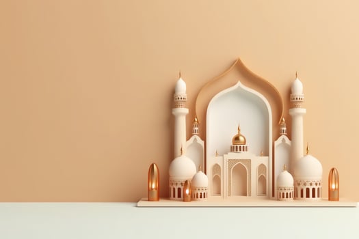 Eid mubarak and ramadan kareem greetings with copy space. Eid al fitr islamic lantern and mosque concept by AI Generated photo