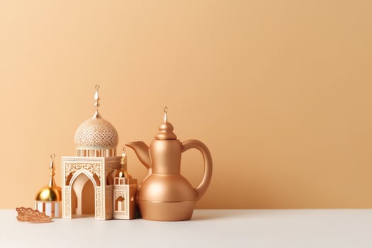 Eid mubarak and ramadan kareem greetings with copy space. Eid al fitr islamic lantern and mosque concept by AI Generated photo