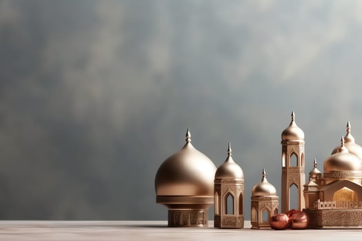 Eid mubarak and ramadan kareem greetings with copy space. Eid al fitr islamic lantern and mosque concept by AI Generated photo