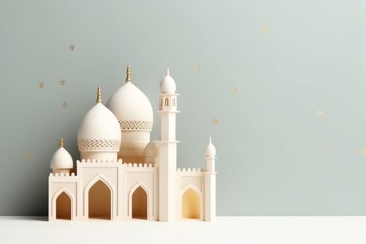 Eid mubarak and ramadan kareem greetings with copy space. Eid al fitr islamic lantern and mosque concept by AI Generated photo