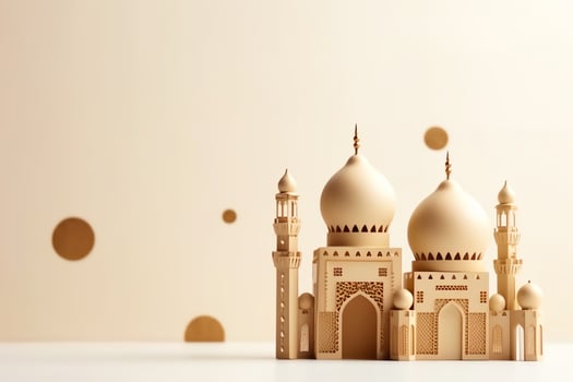 Eid mubarak and ramadan kareem greetings with copy space. Eid al fitr islamic lantern and mosque concept by AI Generated photo