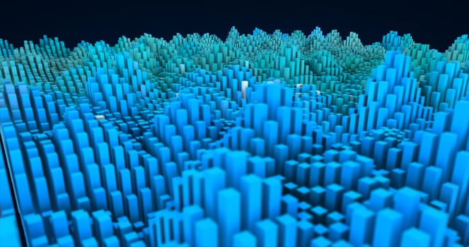 Abstract blue landscape of futuristic rectangles moving waves background photo