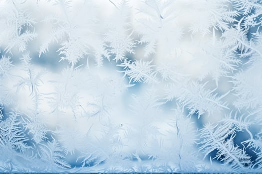 Elaborate frost patterns on winter windowpanes background with empty space for text photo