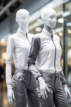 Mannequins with drafted garments factory setup background with empty space for text photo