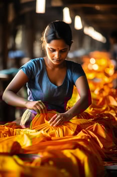 Artisans utilizing industrial dyes for vibrant cloth creations in textile factory photo