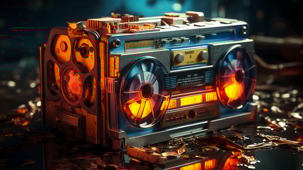 AI-Generated Old stylish vintage audio retro music cassette tape recorder poster from the 80s 90s photo