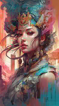 Illustration of a Fantasy woman and abstract art, AI Generated photo