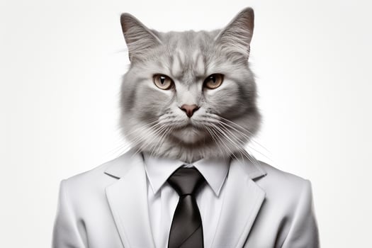 Portrait of a cat in a suit and tie on a white background Ai Generated photo