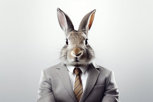 Rabbit wearing a suit and tie as a businessman on white background Ai Generated photo