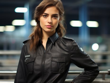 Policewoman is carefully examining the crime scene for potential evidence AI Generative photo