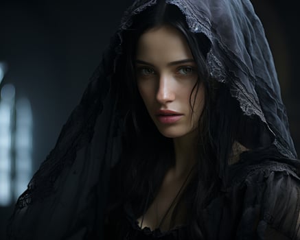 a beautiful woman in a black dress and veil generative ai photo