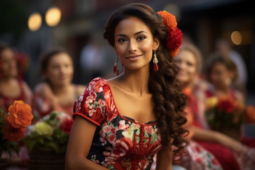 a beautiful woman in a traditional mexican dress generative ai photo