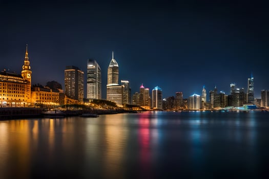 the city skyline at night in shanghai. AI-Generated photo
