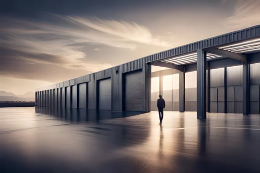 a man walking through an empty warehouse. AI-Generated photo