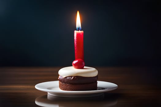 a small chocolate cake with a candle on top. AI-Generated photo