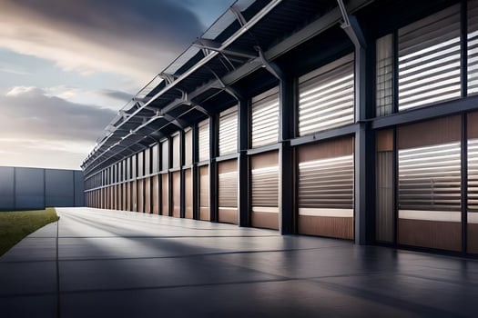 a long walkway with a large building in the background. AI-Generated photo