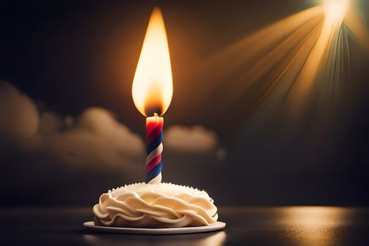a single candle is lit on top of a cupcake. AI-Generated photo
