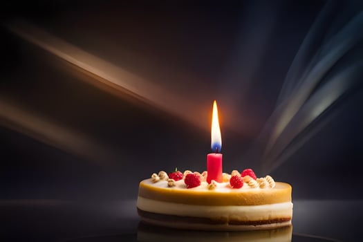a single candle is lit on a cake. AI-Generated photo