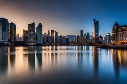 the city skyline at sunset in dubai. AI-Generated photo
