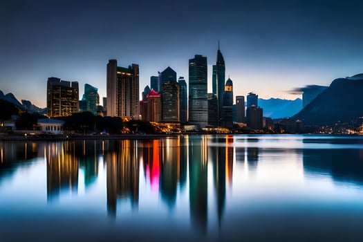 the city skyline at dusk in shanghai. AI-Generated photo