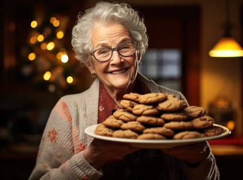 Elderly woman preparing Christmas cookies photo