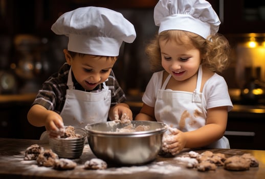 Couple of children preparing Christmas cookies photo