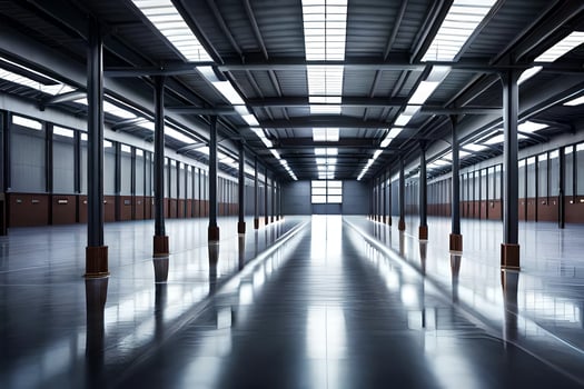 a long empty warehouse with a lot of light. AI-Generated photo